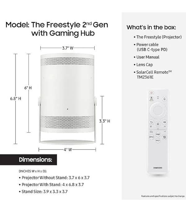 Samsung Freestyle 2nd Gen Projector - FHD, HDR, 360° Sound, Brand New 2