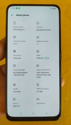 oppo Reno 2F , 8 128 0