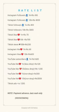 tiktok , Instagram or YouTube likes followers available