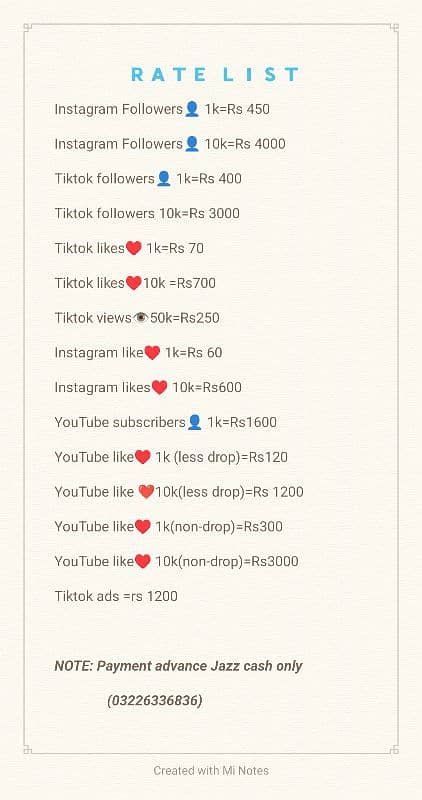 tiktok , Instagram or YouTube likes followers available 0