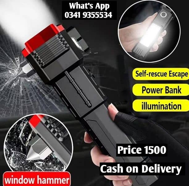 USB Charging LED Flashlight with Safety Hammer 1