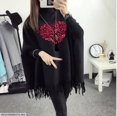 women,s fleece hearts tree printed poncho