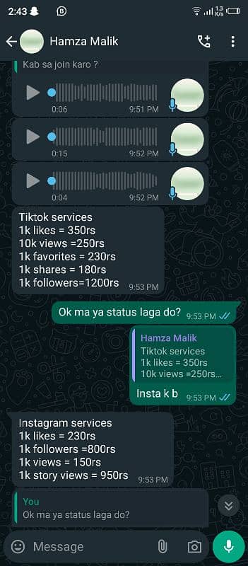 INSTA (FACEBOOK)TIKTOK(YOUTUBE) SERVICE AVAILABLE 0