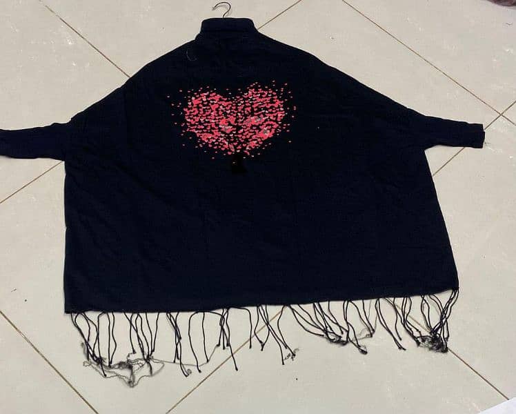 woman fleece heart tree painted poncho 1