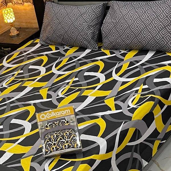 3 PCs cotton salonica printed double bed sheet 0