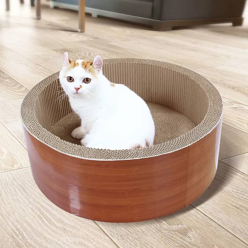 Round Cat Scratching Lounge Bed, Prevents Furniture Damage. 3