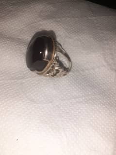 Silver Dark brown aqeeq ring