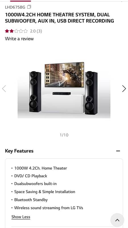 LG hometheater system LHD675BG 0