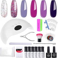 HNM 6 Colors Gel Nail Starter Kit with 48W LED Curing Lamp Base and To