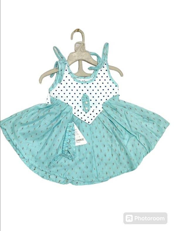 2 Pcs Girl's cotton printed frock & knicker set 0