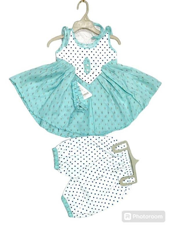 2 Pcs Girl's cotton printed frock & knicker set 1