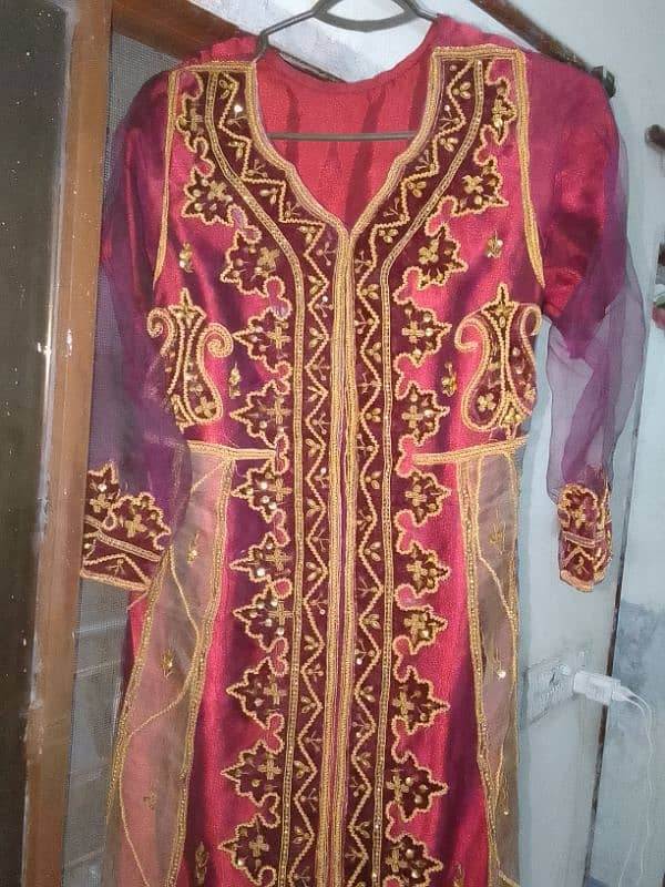 organza three pcs mehroon dress,,with churi pajama 3