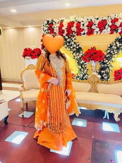 ORANGE LONG SHIRT WITH SHARARA heavey embroidery