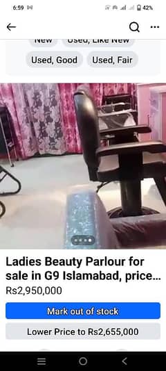 Ladies beauty parlour for sale in G9 Islamabad