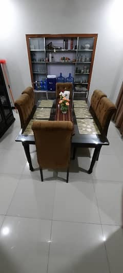 6 chairs with Dinning Table Ash Wood with 8mm Glass placed for safety