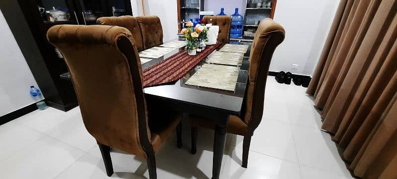 6 chairs with Dinning Table Ash Wood with 8mm Glass placed for safety 1