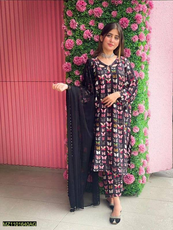 2 Pcs women stitched lawn printed suit 1