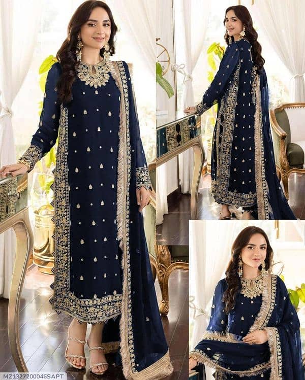 3 Pcs Women's Stitched Crinkle Chiffon Gota Work Suit 1