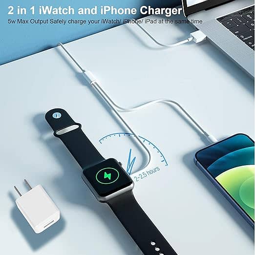 [Apple Certified] 2 in 1 iPhone and Watch Charger 6.6 FT Magnetic iWat 2