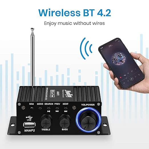 Moukey Portable Home Audio Amplifier, Mini Stereo Amplifier Bluetooth 1