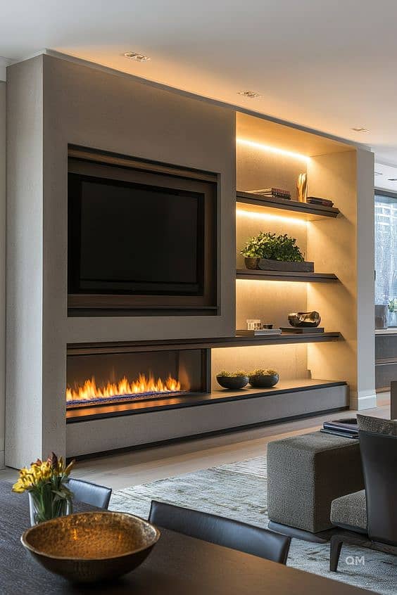 Fire Place / Living room decore /Luxury living room /Tv wall design 16