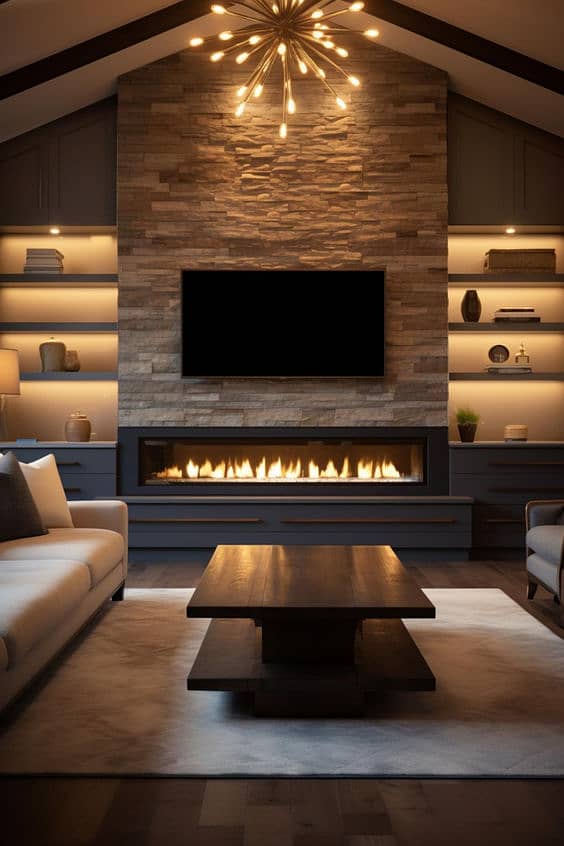 Fire Place / Living room decore /Luxury living room /Tv wall design 18