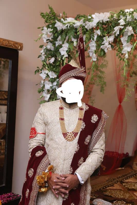 Sherwani with Kulla Khussa Mala and Shawl 0