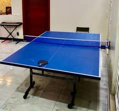 BLUE TABLE TENNIS TABLE WITH NET AND RACKET 0