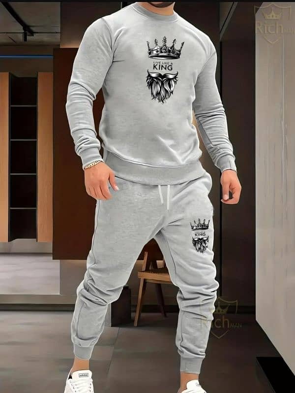 2 pcs  men's fleece  graphics sweatshy track suit • 0