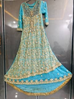 Aqua colour bridal walima dress.