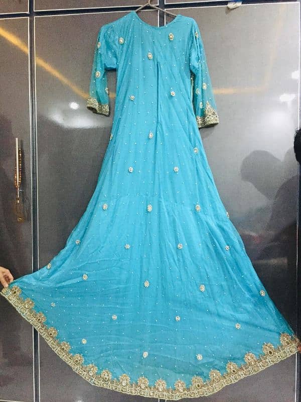 Aqua colour bridal walima dress. 4