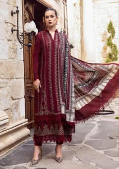 3 piece women's unstitched Dhanak embroidered suit