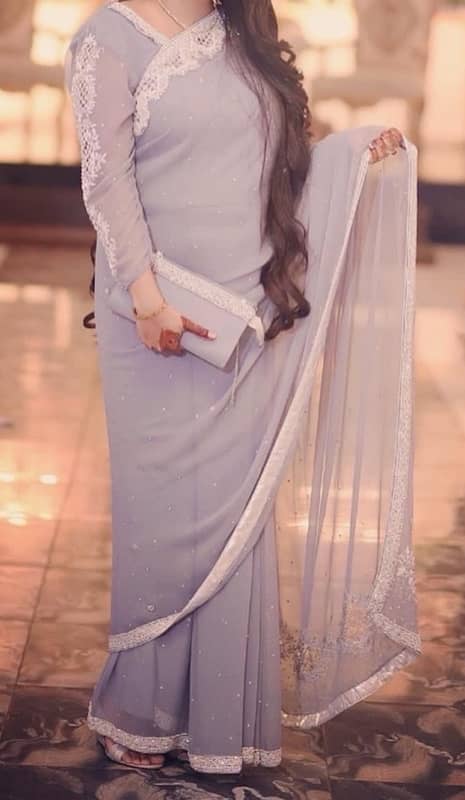 saree fancy grey saari hand made saari safoon 0