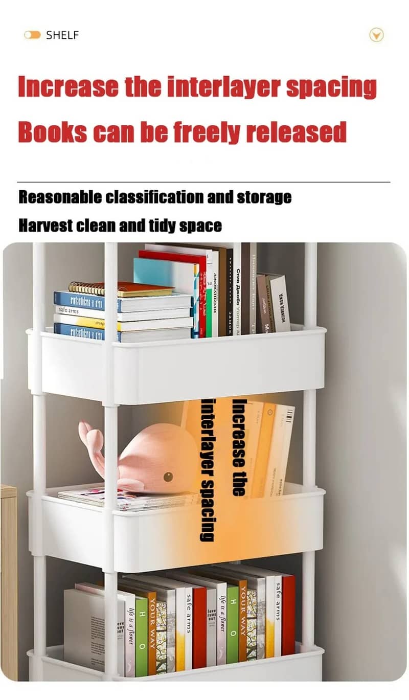 Bookshelf Storage Trolley, Mobile Kitchen Organizer, Bathroom Shelves. 4