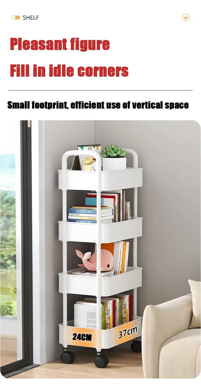 Bookshelf Storage Trolley, Mobile Kitchen Organizer, Bathroom Shelves. 5