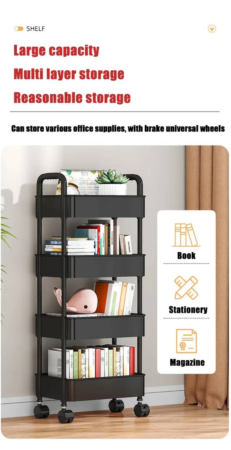 Bookshelf Storage Trolley, Mobile Kitchen Organizer, Bathroom Shelves. 7