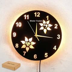 Flower Wooden Clock With Premium Light 0