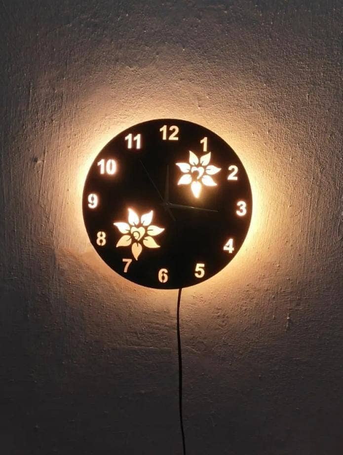 Flower Wooden Clock With Premium Light 1