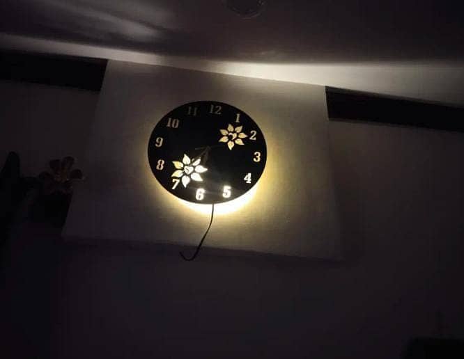 Flower Wooden Clock With Premium Light 3