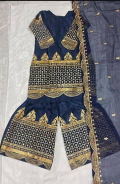 3 pcs woman stitched shamoz silk Emroidre  Grara suit