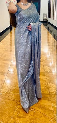 Silver moonlight Shimmery Saree