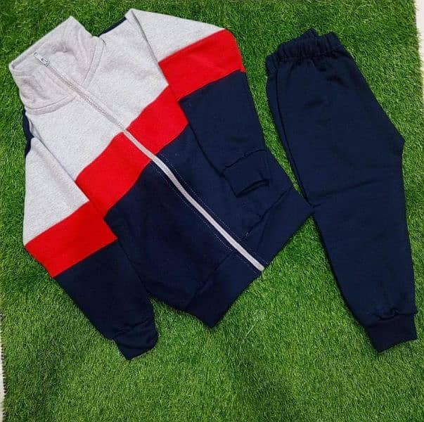 2 Pcs Boy's Cotton Jersey Plain Zipper Tracksuit 2