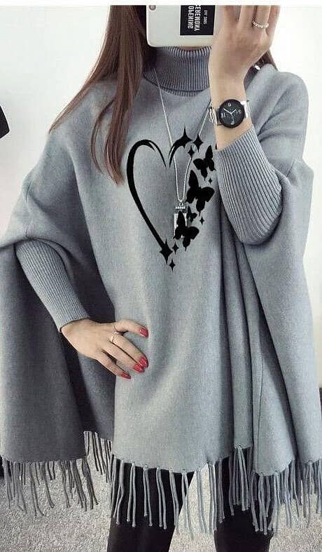 Women's Polyester Heart Printed Poncho Cape Shawl 2