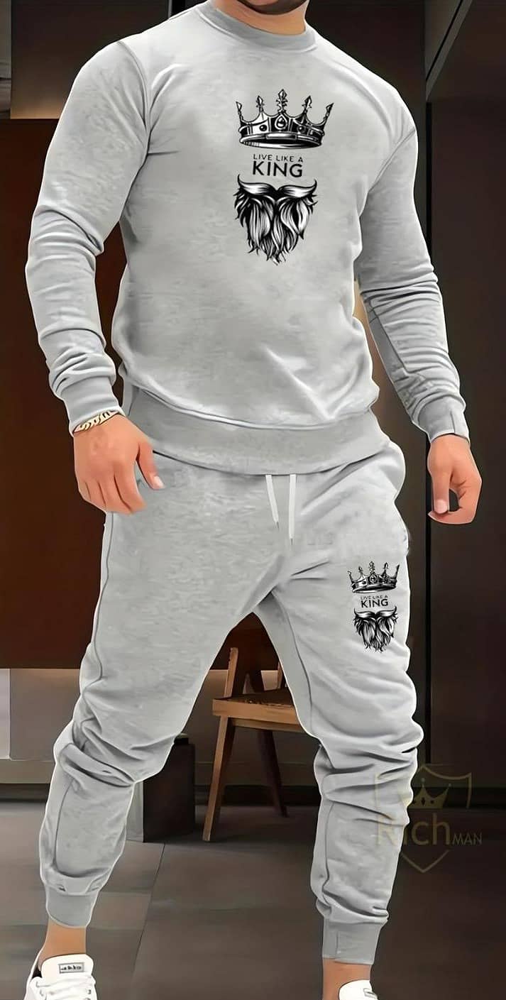 2 Pcs Men's Fleece Graphic Sweatshirt Track Suit 2