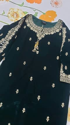 BEAUTIFUL DARK GREEN EMBROIDERED DRESS FOR SALE