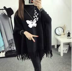 Women's polyester butterfly printed poncho cap shawl