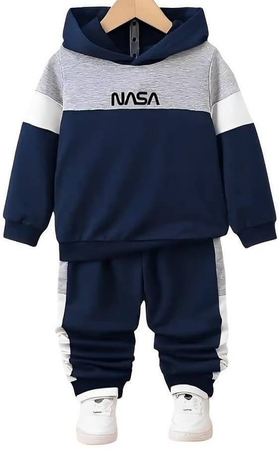 2 Pcs Boy's Fleece Printed Hoodie Tracksuit 2