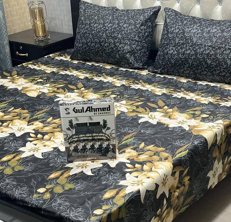 3 Pcs Mix Cotton Printed King Size Double Bedsheet 0