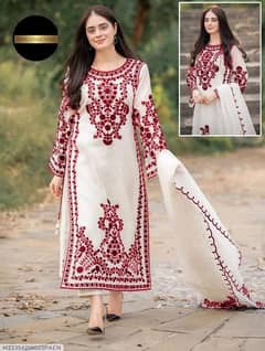 3 pcs women stitched organza embroidered  suit 0