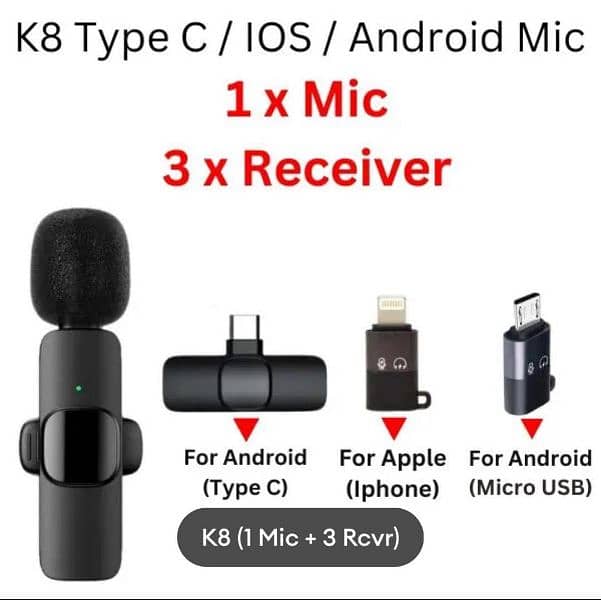 K8 3 in 1 wireless Noise reduction mini microphone HD voice good 8